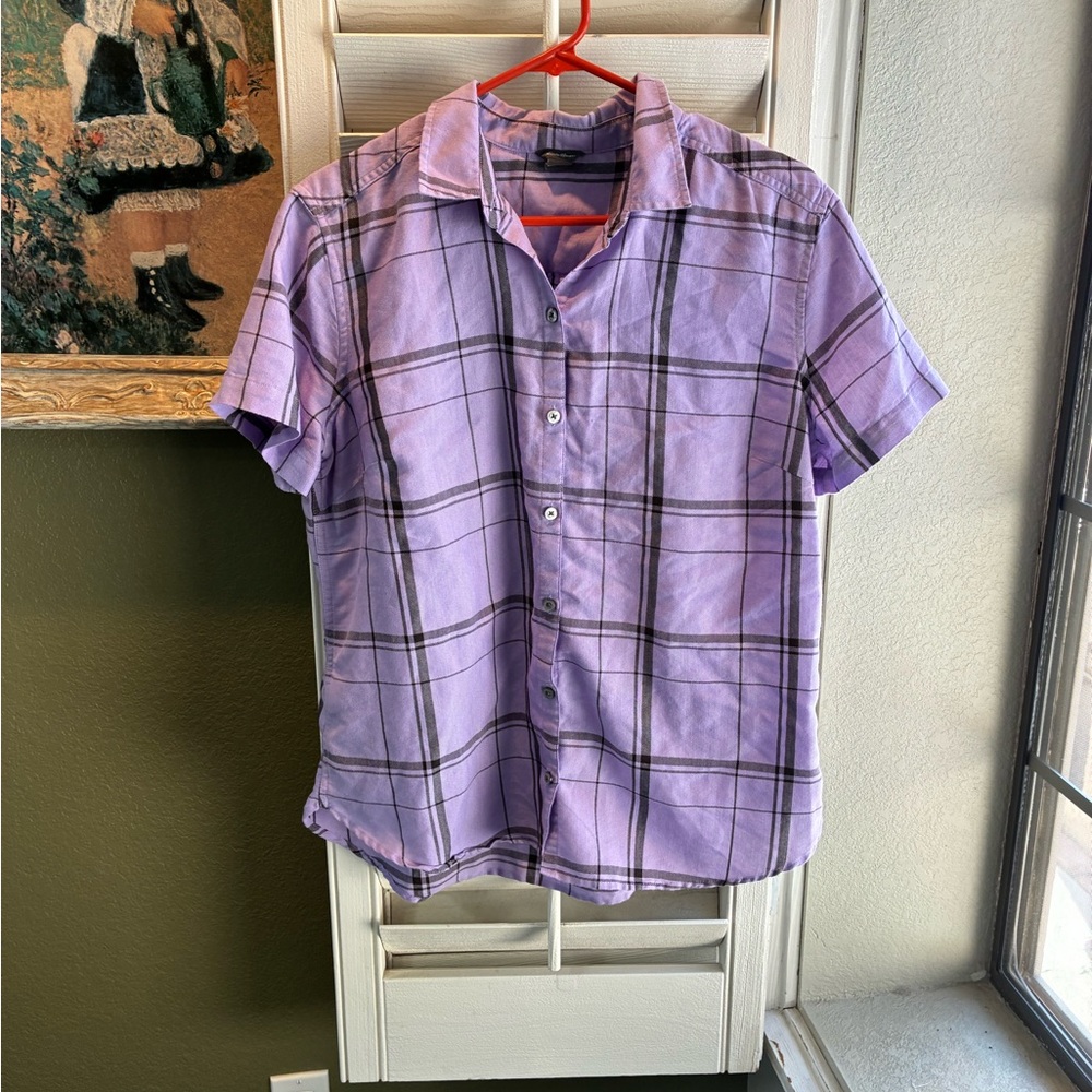 Eddie Bauer Lavender Plaid Button-Front Shirt - Picture 4 of 11